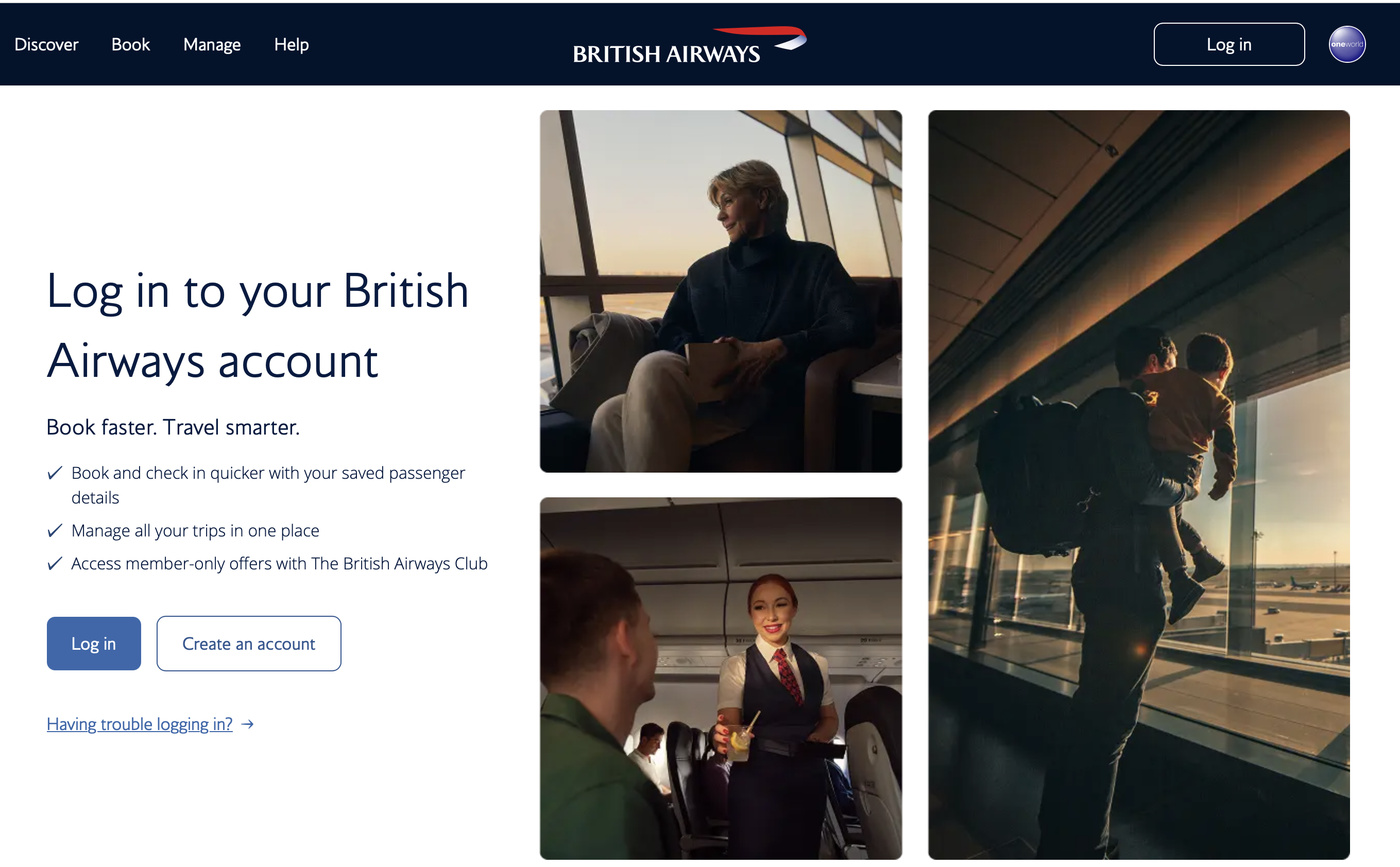Strona British Airways z forumlarzem rejestracji